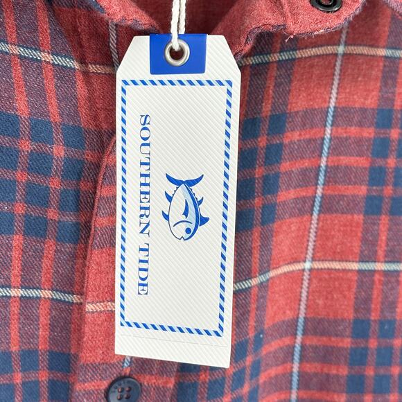 Southern Tide Payton Heather Reversible Plaid Flannel Shirt Mens Size Small Red - Picture 9 of 9